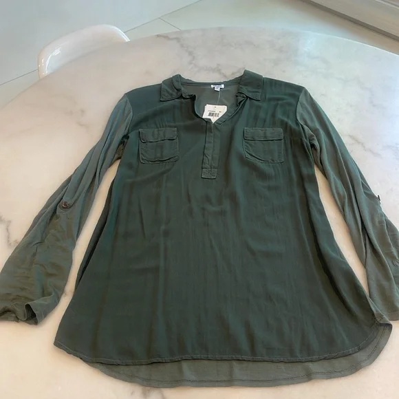 SOLD!!!!! NWT SPLENDID KHAKI MODAL AND COTTON BLEND COLLARED L/S SHIRT. L - Picture 5 of 9